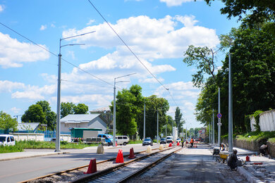 Contact line poles in Kyiv