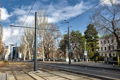 Contact line poles in Dnipro